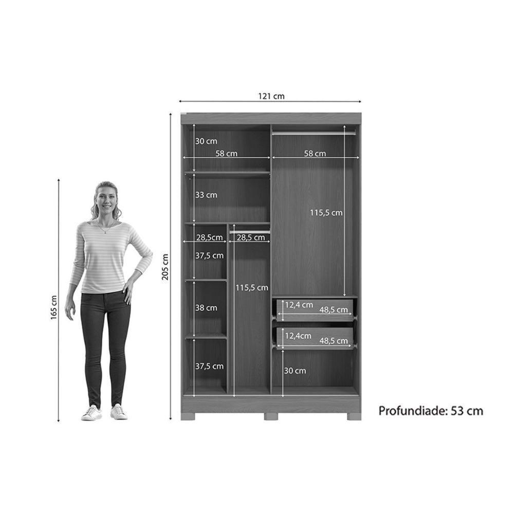 Guarda Roupa Solteiro 2 Portas De Correr E 2 Gavetas C/ Pés Cb02r588 Canela/off White - Kappesberg - 2