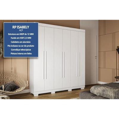Guarda Roupa Solteiro Paolla 6 Portas de Bater 2 Gavetas Nature-off White MDP