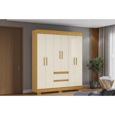 Guarda Roupa Solteiro Maya 6 Portas de Bater 2 Gavetas Nature-off White MDF ACP Móveis