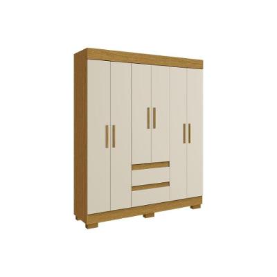 Guarda Roupa Solteiro Maya 6 Portas de Bater 2 Gavetas Branco MDF