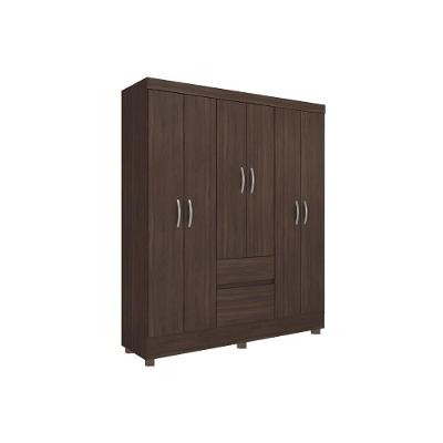 Guarda Roupa Solteiro Flash II Café Touch 6 Portas de Bater 2 Gavetas Café