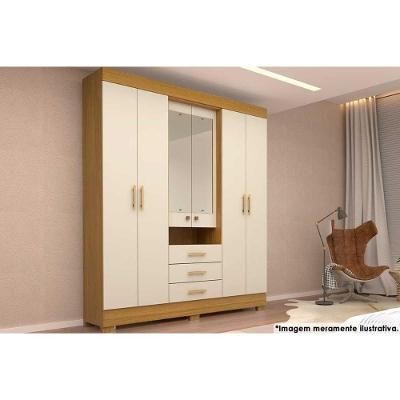 Guarda Roupa Solteiro Débora 6 Portas de Abrir 3 Gavetas Cinamomo-Off White MDF ACP