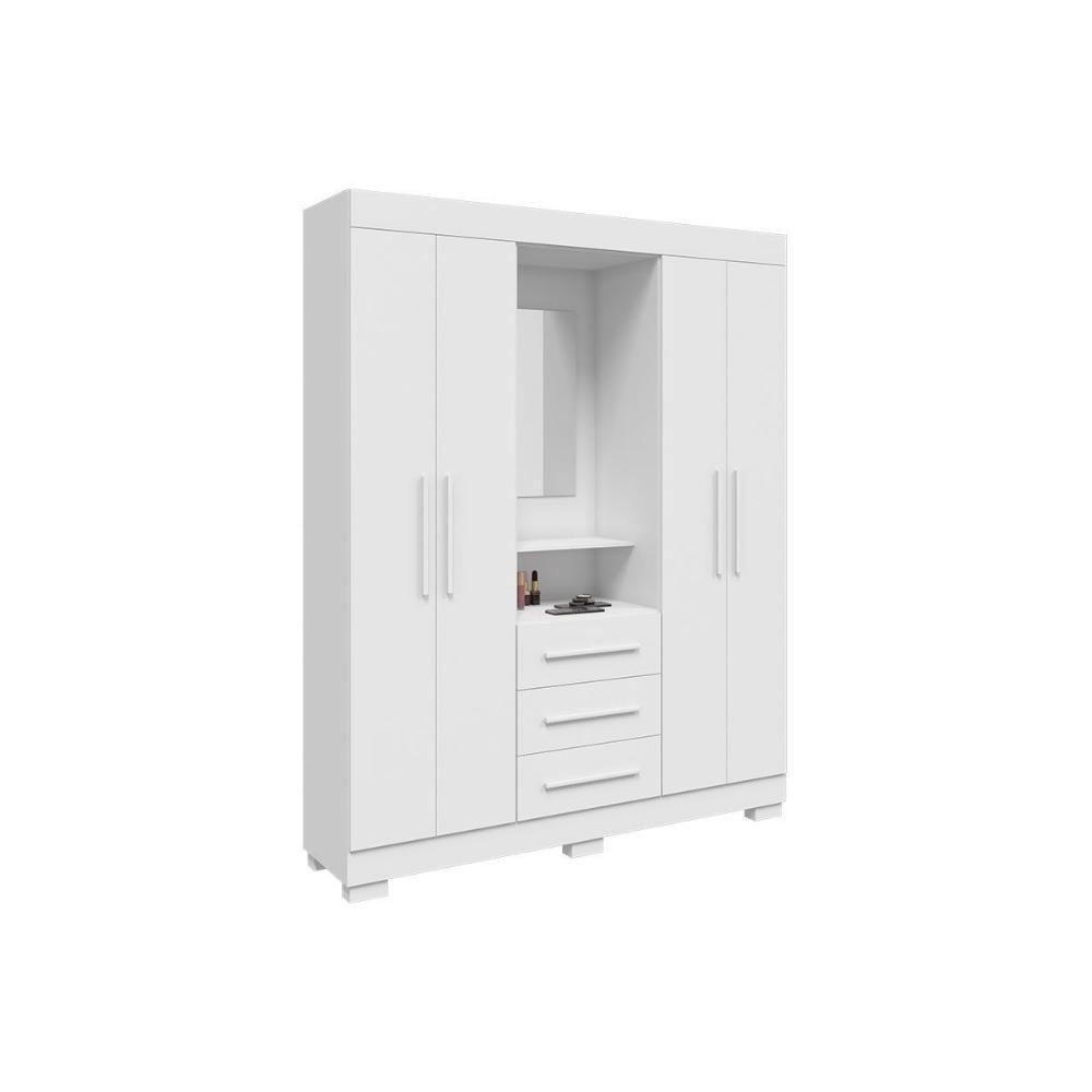Guarda Roupa Solteiro 4 Portas E 3 Gavetas C/ 1 Espelho Emily Gold Nature/off White - Acp - 4