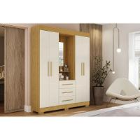 Guarda Roupa Solteiro 4 Portas E 3 Gavetas C/ 1 Espelho Emily Gold Nature/off White - Acp - 1