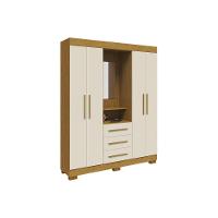Guarda Roupa Solteiro 4 Portas E 3 Gavetas C/ 1 Espelho Emily Gold Nature/off White - Acp - 6