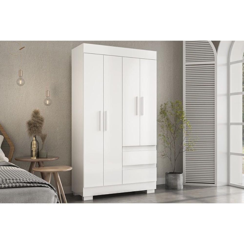 Guarda Roupa Solteiro 4 Portas E 2 Gavetas Maya Branco - Acp - 1
