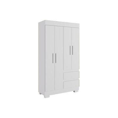 Guarda Roupa Solteiro Maya 4 Portas de Bater 2 Gavetas Branco MDF ACP Móveis