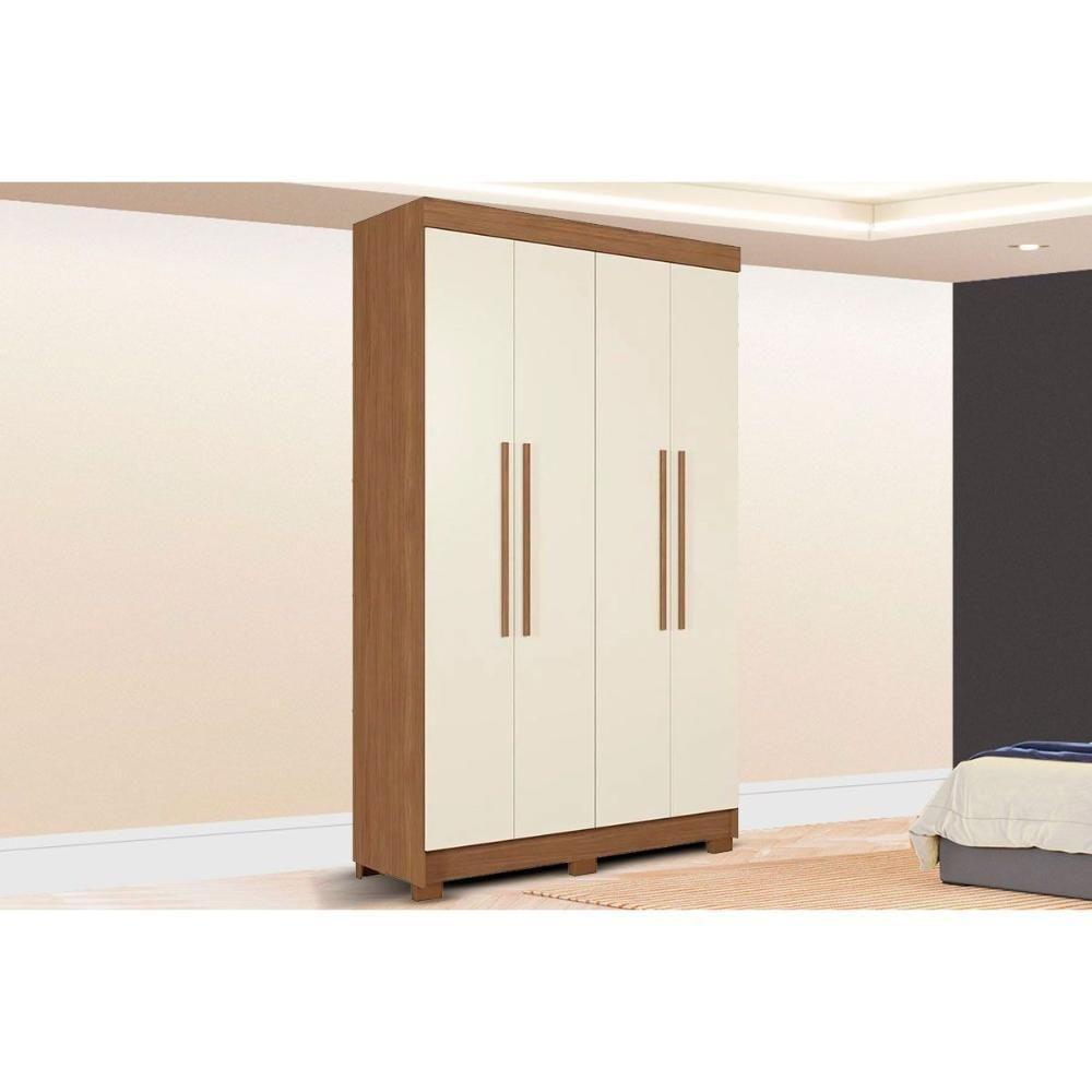 Guarda Roupa Solteiro 4 Portas E 2 Gavetas C/ Pés Sarandi Jatoba/areia - Santos Andirá - 1