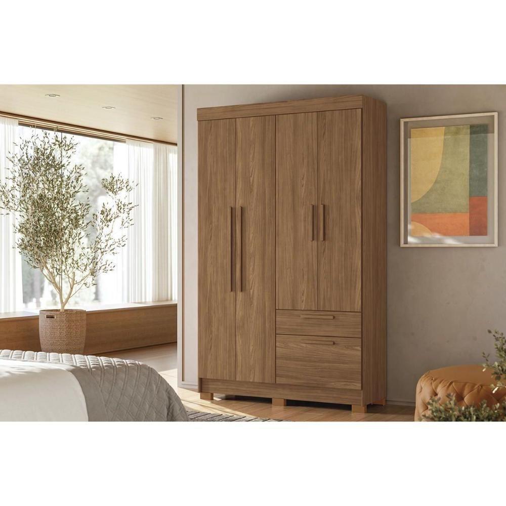 Guarda Roupa Solteiro 4 Portas E 2 Gavetas C/ Pés Londrina 4.2 Jatobá - Santos Andirá - 1