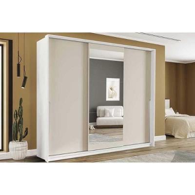 Guarda Roupa Casal Porto 3 Portas de Correr 4 Gavetas Branco-creme Politorno
