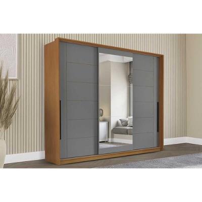 Guarda Roupas 3 Portas De Correr De (1 C/ Espelho) E 4 Gavetas Lisboa Freijo/cinza - Politorno