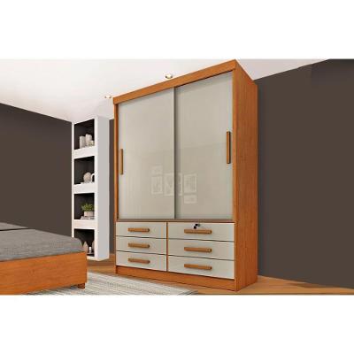 Guarda Roupa Solteiro Chicago 2 Portas de Correr 6 Gavetas Cinamomo-Off White Tcil Móveis