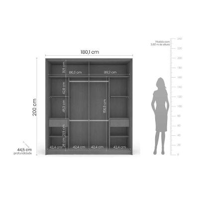 Guarda Roupa Casal Lisboa 2 Portas de Correr 2 Gavetas Branco MDF-MDP Politorno