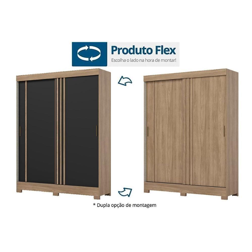 Guarda Roupas 2 Portas De Correr E 2 Gavetas C/ Pés Briz B353 Flex Jequitiba/jequitiba Ou Preto - Henn - 2