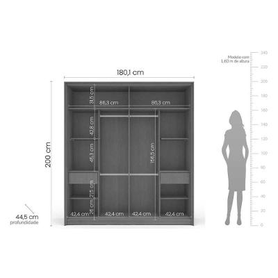 Guarda Roupa Casal Valência 2 Portas de Correr 2 Gavetas Branco-azul Politorno