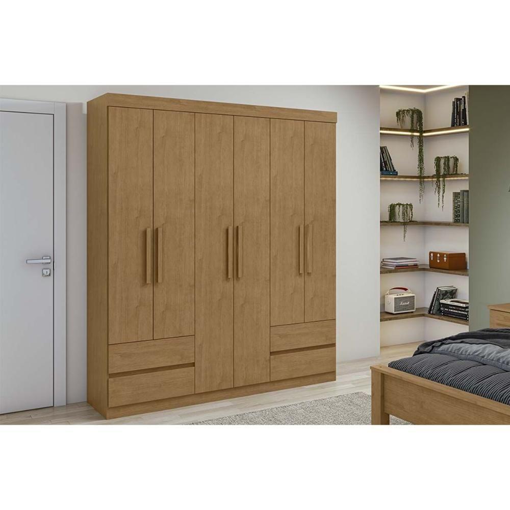 Guarda Roupa Solteiro 6 Portas E 4 Gavetas Zeus Amêndoa - Lopas - 1