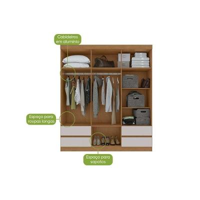 Guarda Roupa Solteiro Zeus 6 Portas de Abrir 4 Gavetas Amêndoa Lopas