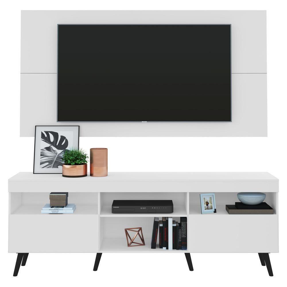 Rack Com Painel E Suporte Tv 65" Retrô Flórida Multimóveis V3134 Branco/Preto Branco/Preto - 1