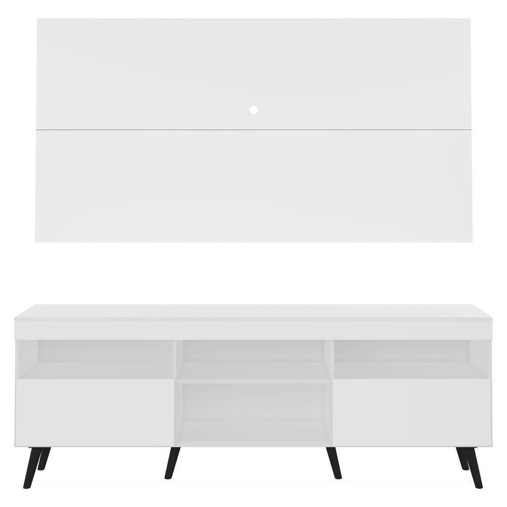 Rack Com Painel E Suporte Tv 65" Retrô Flórida Multimóveis V3134 Branco/Preto Branco/Preto - 3
