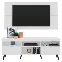 Rack Com Painel E Suporte Tv 65" Retrô Flórida Multimóveis V3134 Branco/Preto Branco/Preto - 1