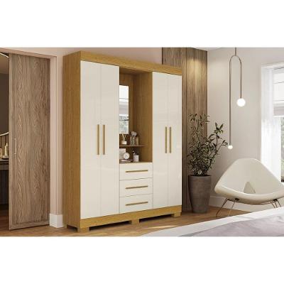 Guarda Roupa Solteiro 4 Portas E 3 Gavetas C/ 1 Espelho Emily Gold Cinamomo/off White - Acp