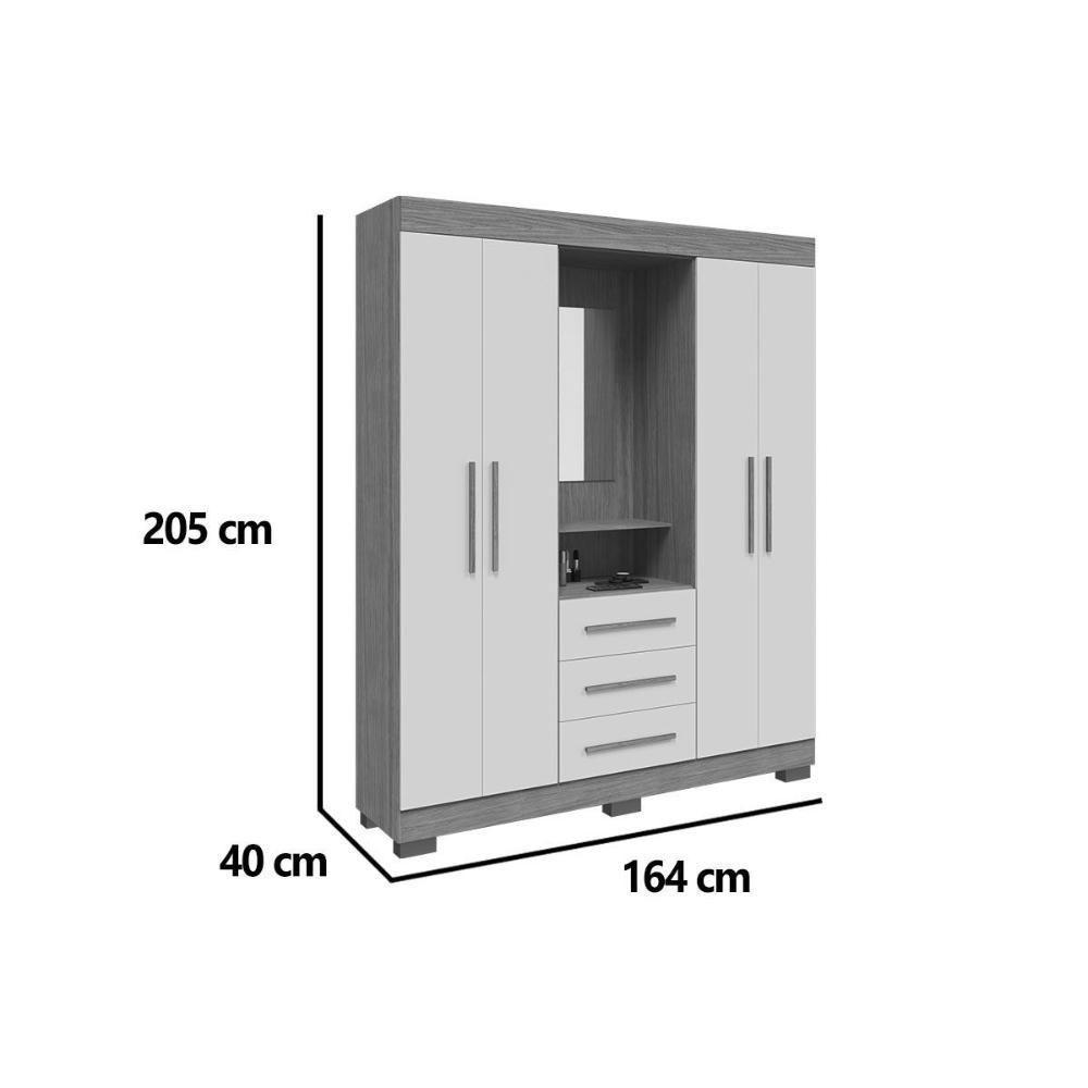 Guarda Roupa Solteiro 4 Portas E 3 Gavetas C/ 1 Espelho Emily Gold Branco - Acp - 3
