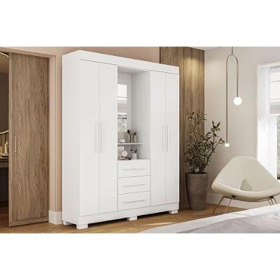 Guarda Roupa Solteiro 4 Portas E 3 Gavetas C/ 1 Espelho Emily Gold Branco - Acp