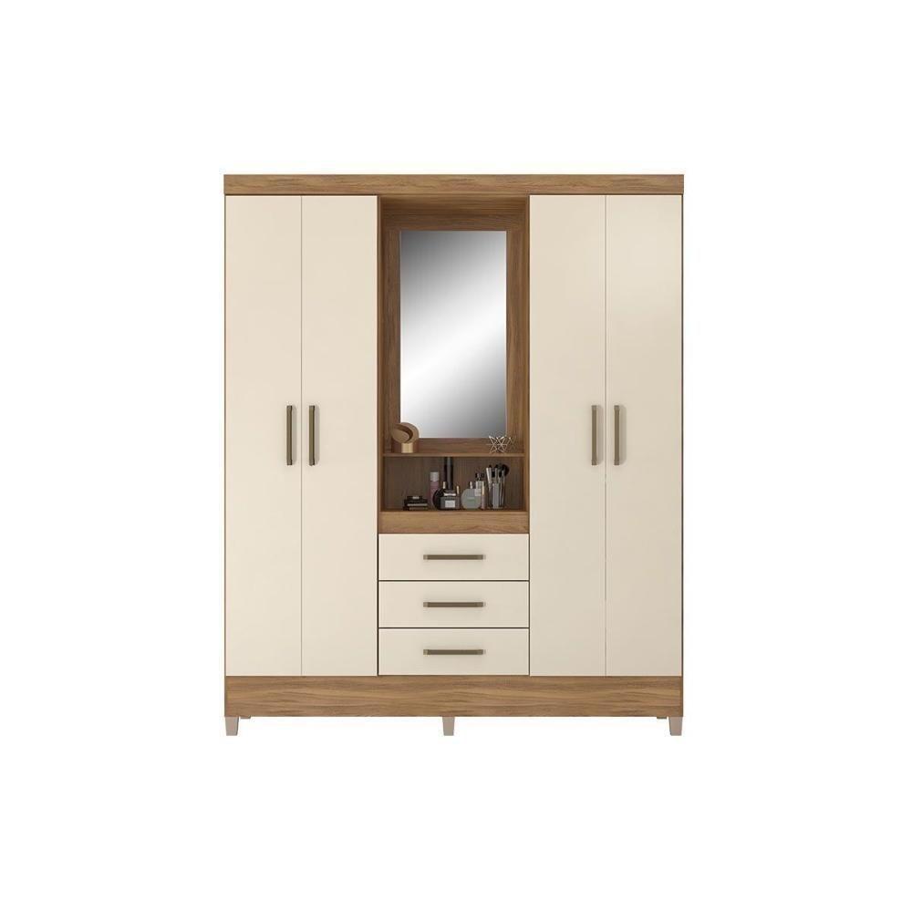 Guarda Roupa Solteiro 4 Portas E 3 Gavetas C/ 1 Espelho Capelinha Persia Amendola/off White - Demóbile - 1