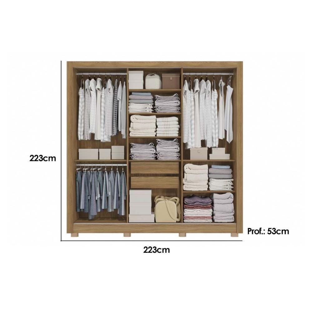 Guarda Roupas 3 Portas De Correr De E 2 Gavetas C/ Pés Cb03m570 Flex Canela/canela Ou Off White - Kappesberg - 2