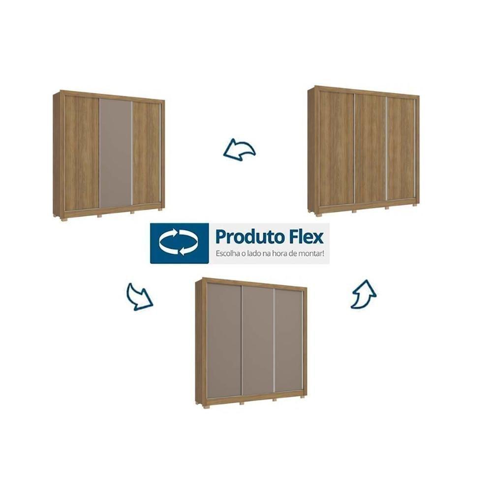 Guarda Roupas 3 Portas De Correr De E 2 Gavetas C/ Pés Cb03m570 Flex Canela/canela Ou Off White - Kappesberg - 4