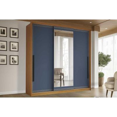 Guarda Roupa Casal Valência 3 Portas de Correr 4 Gavetas Freijo-Azul Politorno