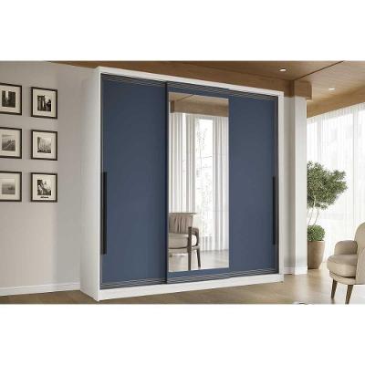 Guarda Roupa Casal Valência 3 Portas de Correr 4 Gavetas Branco-azul MDF-MDP Politorno