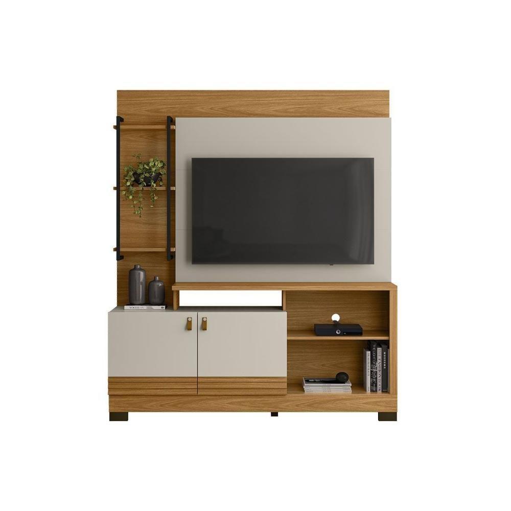 Home P/ Tv Até 50 Pol Alagoas C/ 2 Portas E 5 Prateleiras 187x160cm Nature/off White - Linea Brasil - 1