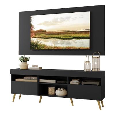 Rack Com Painel E Suporte Tv 65" Retrô Londres Multimóveis V3347 Preto/Natural Preto/Natural