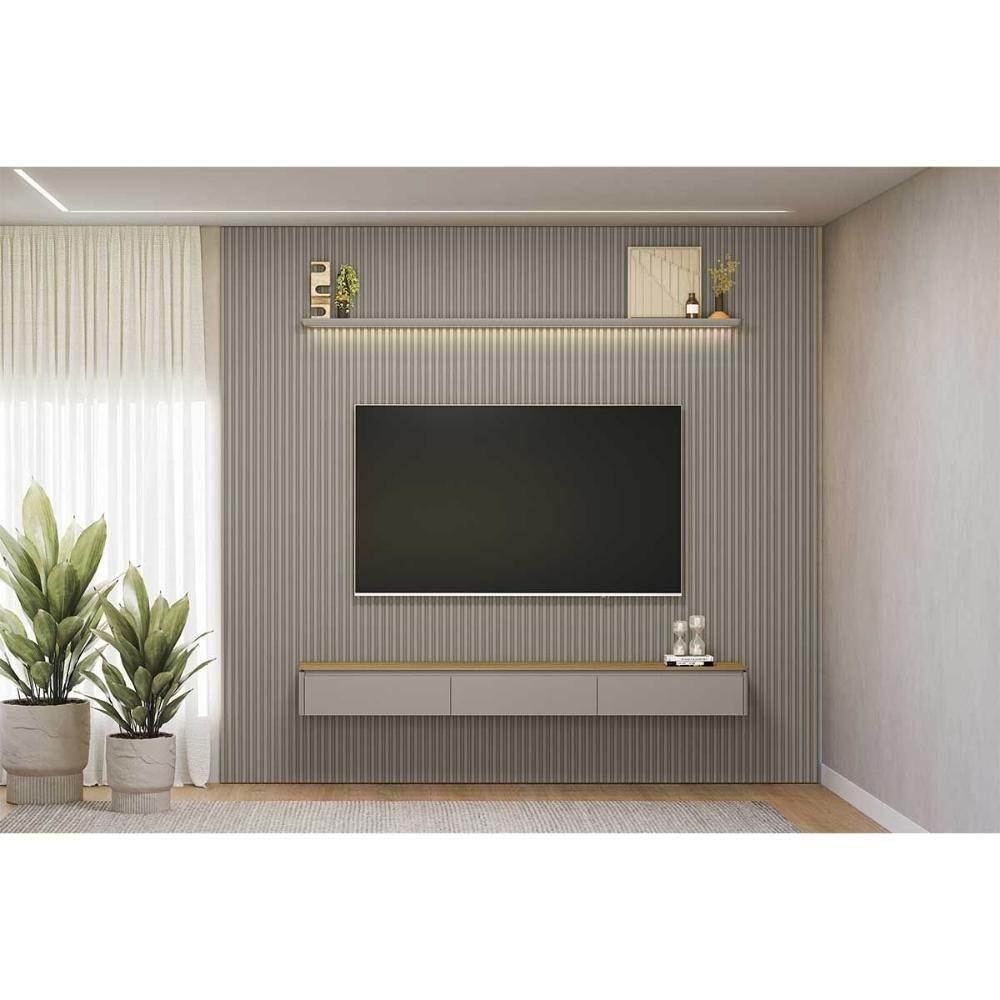 Home P/ Tv Até 100 Pol Modular 3.0 Ripado C/ 3 Porta. 1 Prat. 2,97x2,50cm Tauari/gris Fosco - Linea Brasil - 1