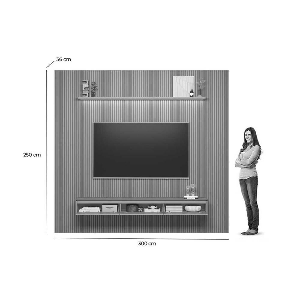 Home P/ Tv Até 100 Pol Modular 3.0 Ripado C/ 3 Porta. 1 Prat. 2,97x2,50cm Tauari/gris Fosco - Linea Brasil - 2