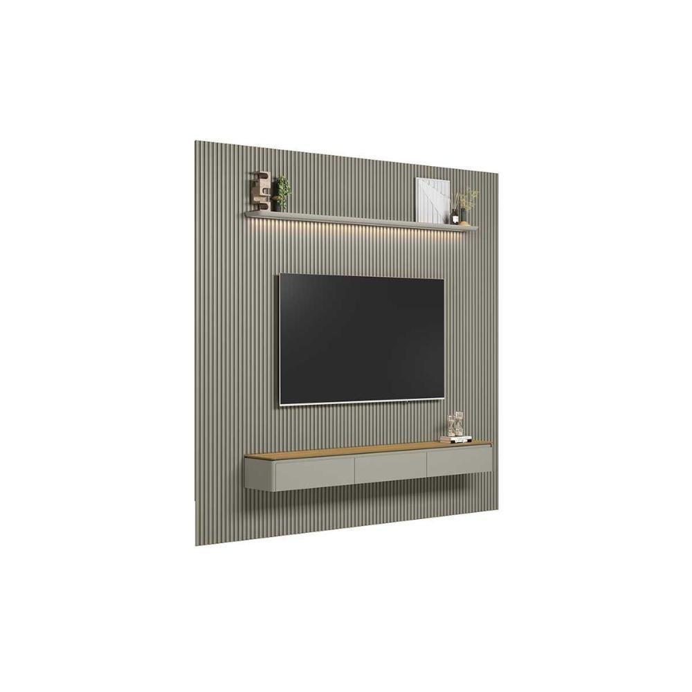 Home P/ Tv Até 100 Pol Modular 3.0 Ripado C/ 3 Porta. 1 Prat. 2,97x2,50cm Tauari/gris Fosco - Linea Brasil - 4