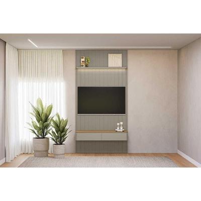 Home P/ Tv Até 60 Pol Modular 1.4 Ripado C/ 2 Portas 1 Prat. 141x250cm Tauari/gris Fosco - Linea Brasil
