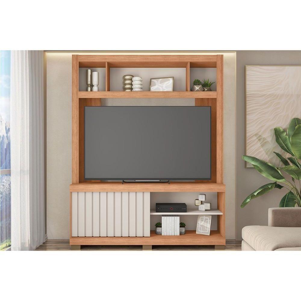 Home P/ Tv Até 65 Pol Cinne C/ Ripado Pés 160x203cm Freijo/off White - Caemmun - 1