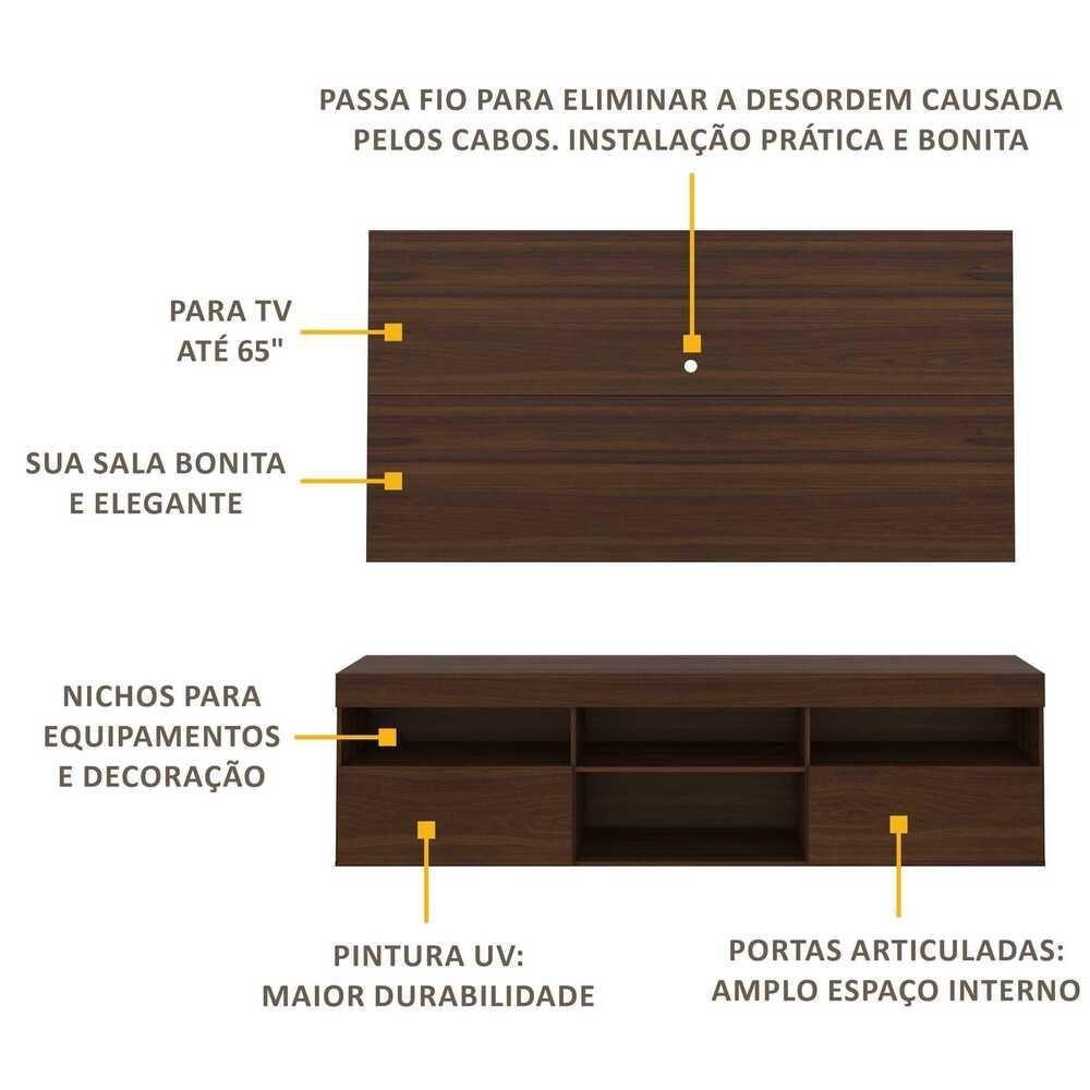 Rack Com Painel Para Tv Até 65´´ Flórida Fg3059 Madeirado - 7