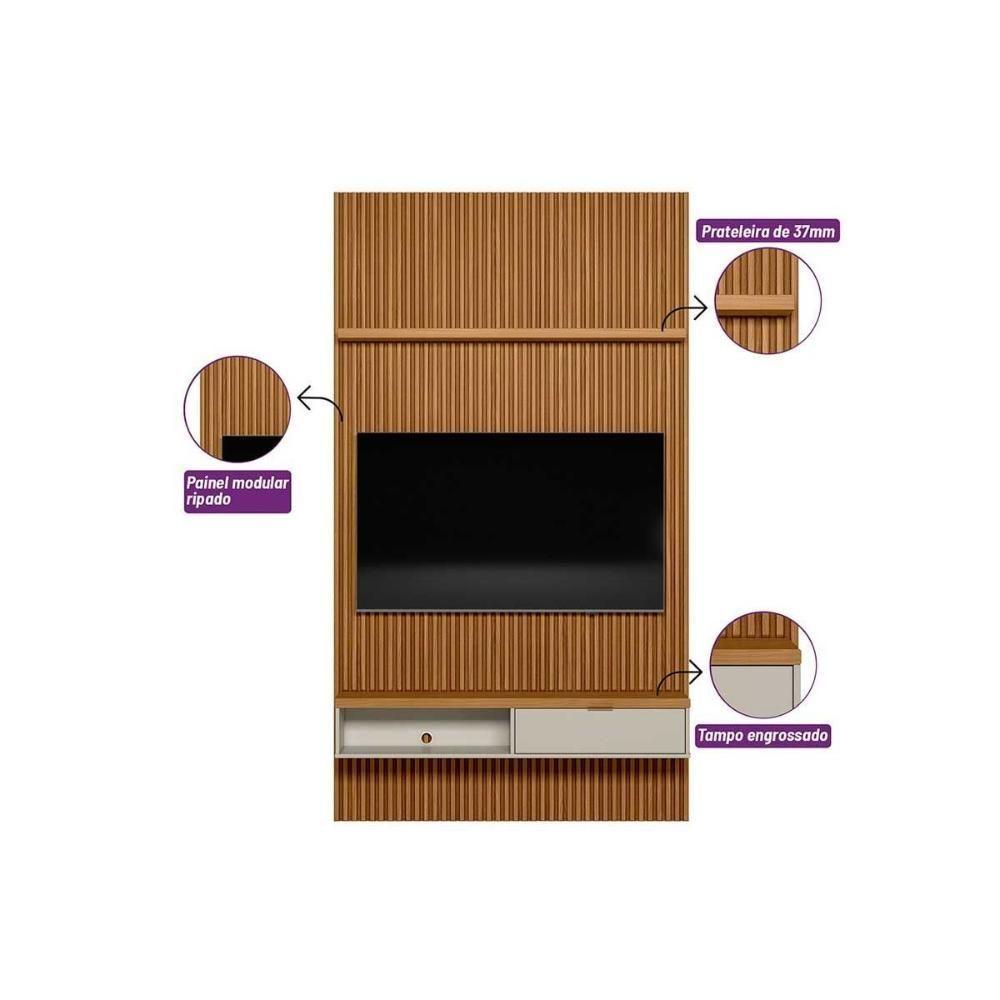 Home P/ Tv Até 60 Pol Modular 1.4 Ripado C/ 1 Portas 1 Prat. 141x250cm Nature/off White - Linea Brasil - 6