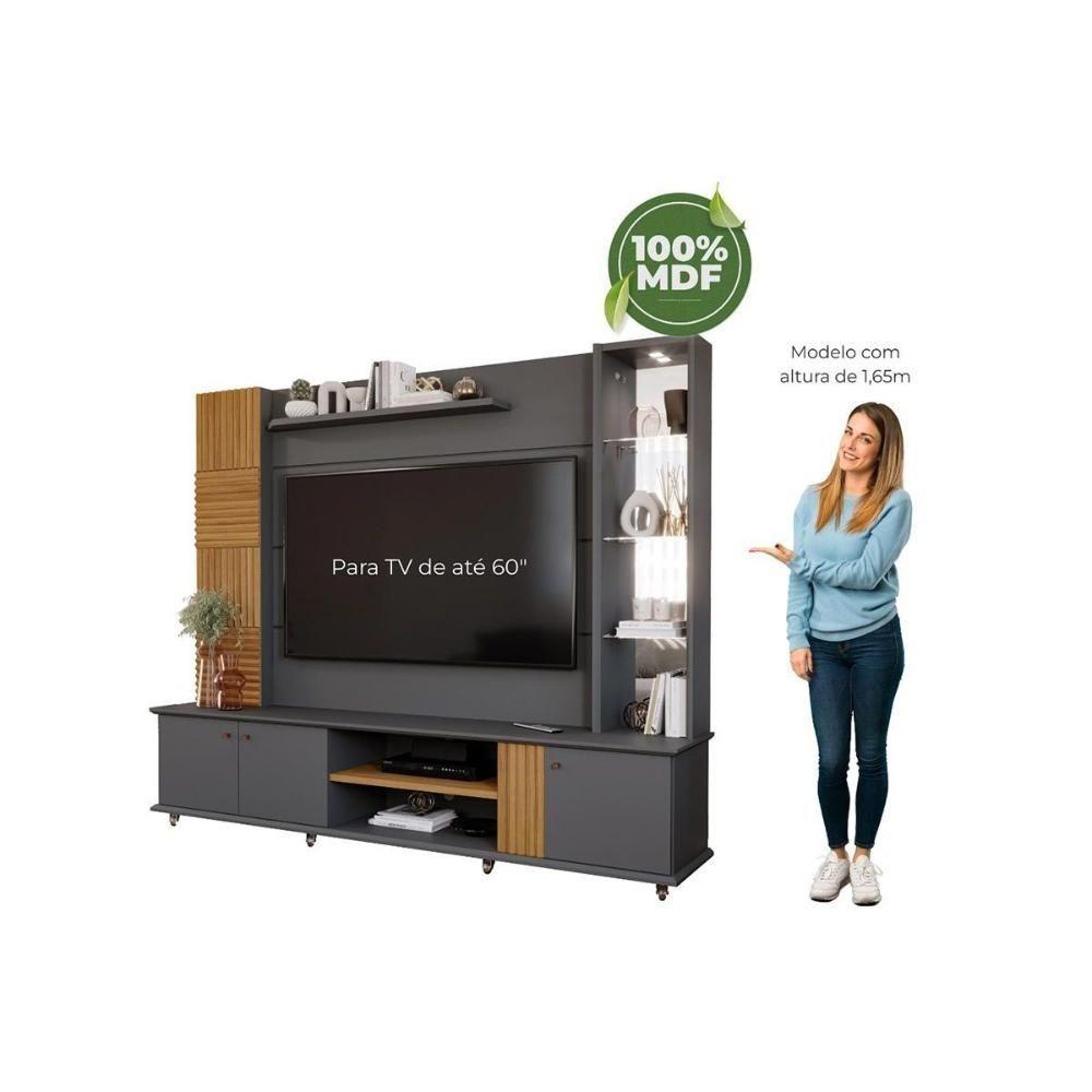 Home P/ Tv Até 60 Pol Riviera C/ Espelho E 3 Portas 216x186cm Off White/cinamomo - Permóbili - 3