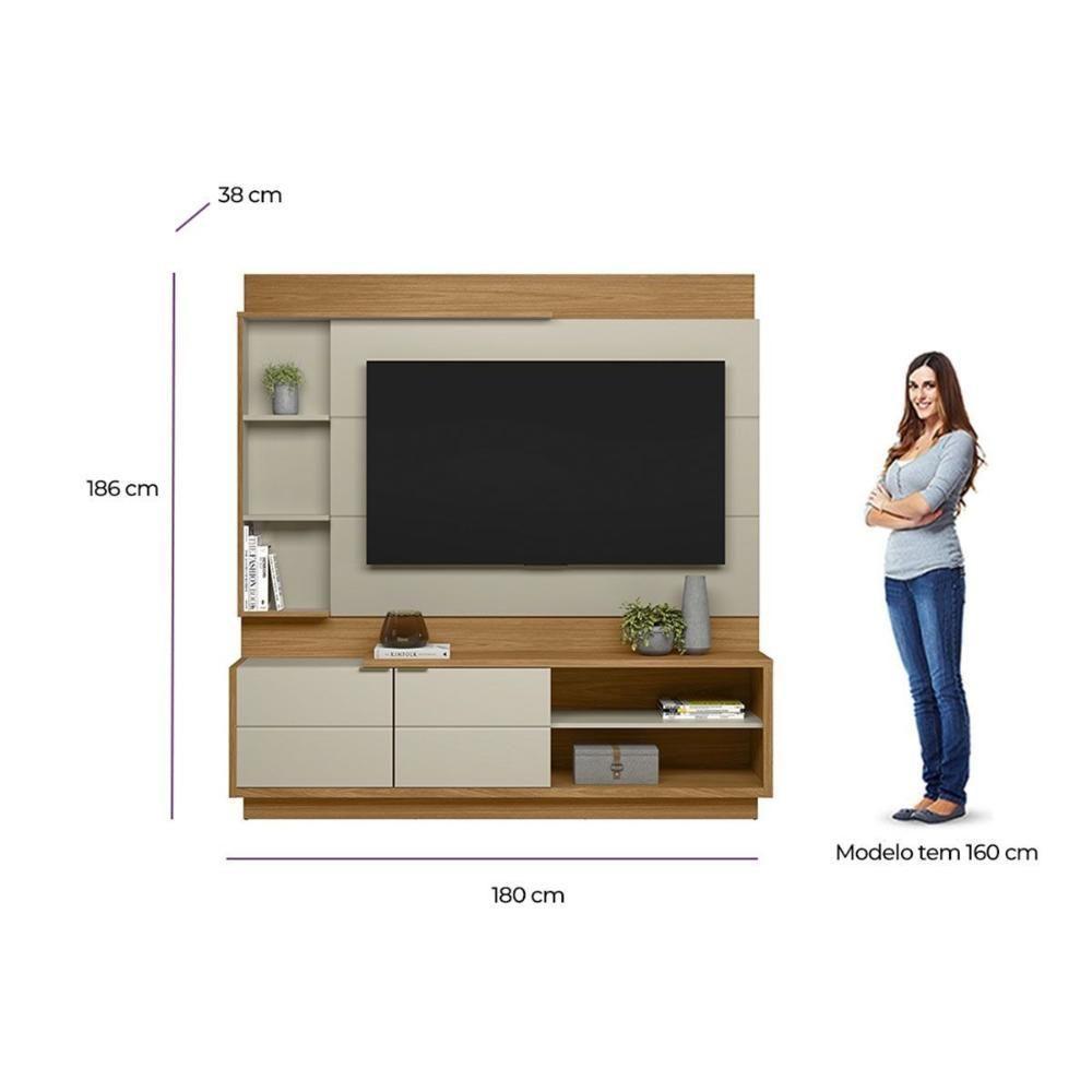 Home P/ Tv Até 60 Pol Atlanta C/ 2 Portas E 5 Prateleiras186x180cm Nature/off White - Linea Brasil - 6