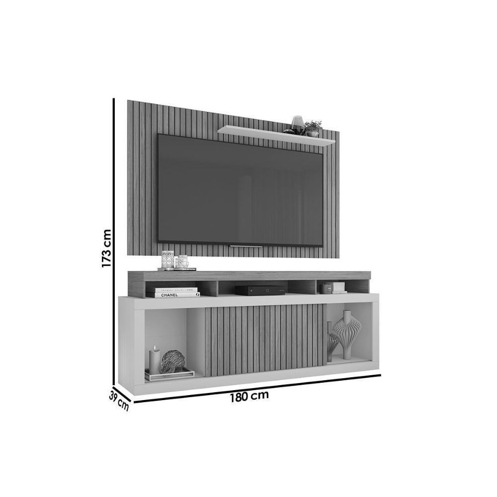 Home P/ Tv Até 60 Pol New Oscar C/ Rodízios 180x174cm Freijo/off White - Caemmun - 2