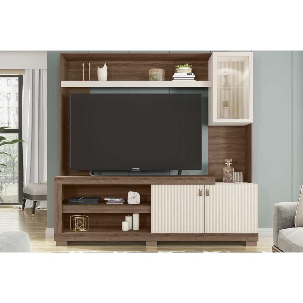 Home P/ Tv Até 55 Pol Lume C/ Led E 3 Portas (1 C/ Vidro) 190x186cm Freijo/off White Mr - Caemmun - 4