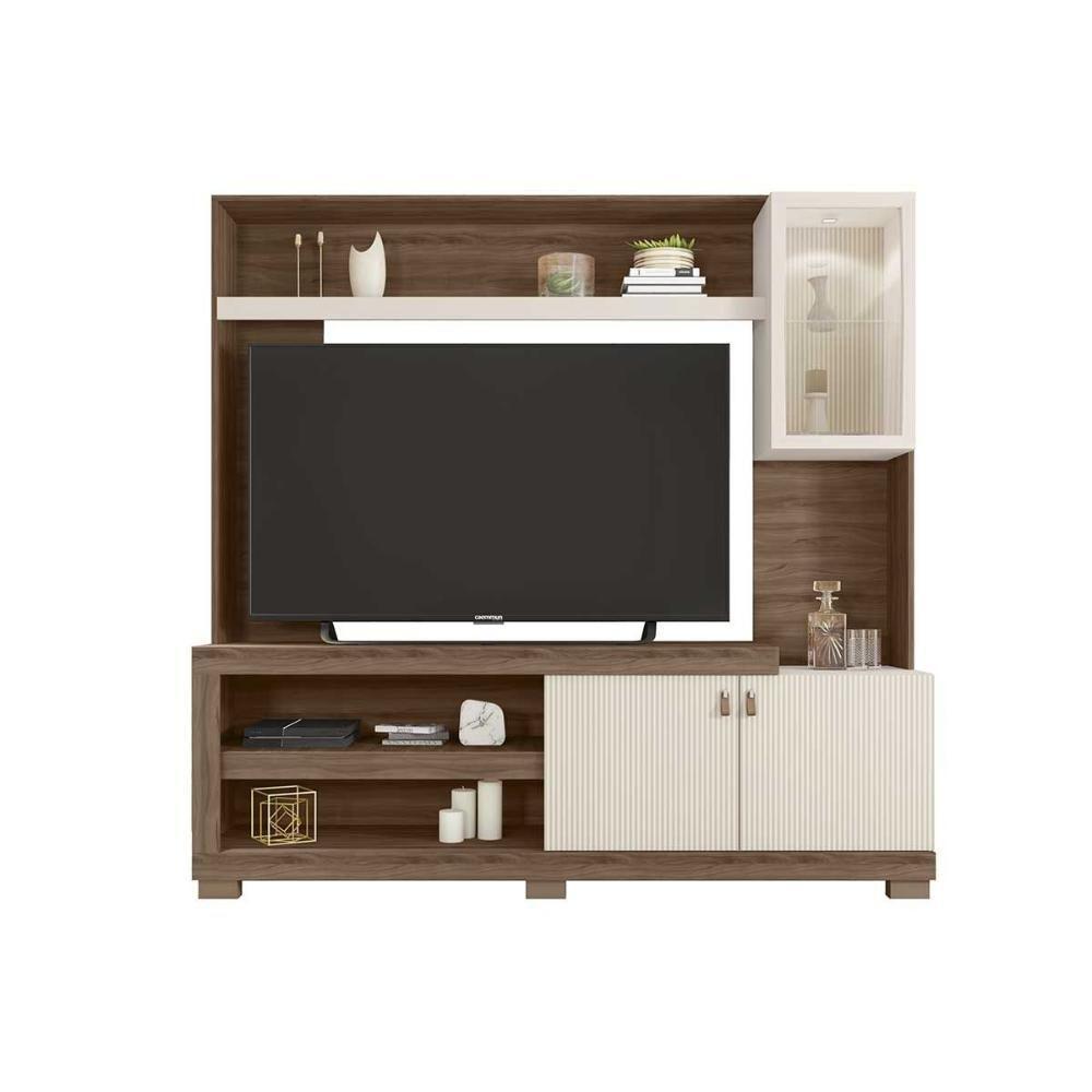 Home P/ Tv Até 55 Pol Lume C/ Led E 3 Portas (1 C/ Vidro) 190x186cm Freijo/off White Mr - Caemmun - 8