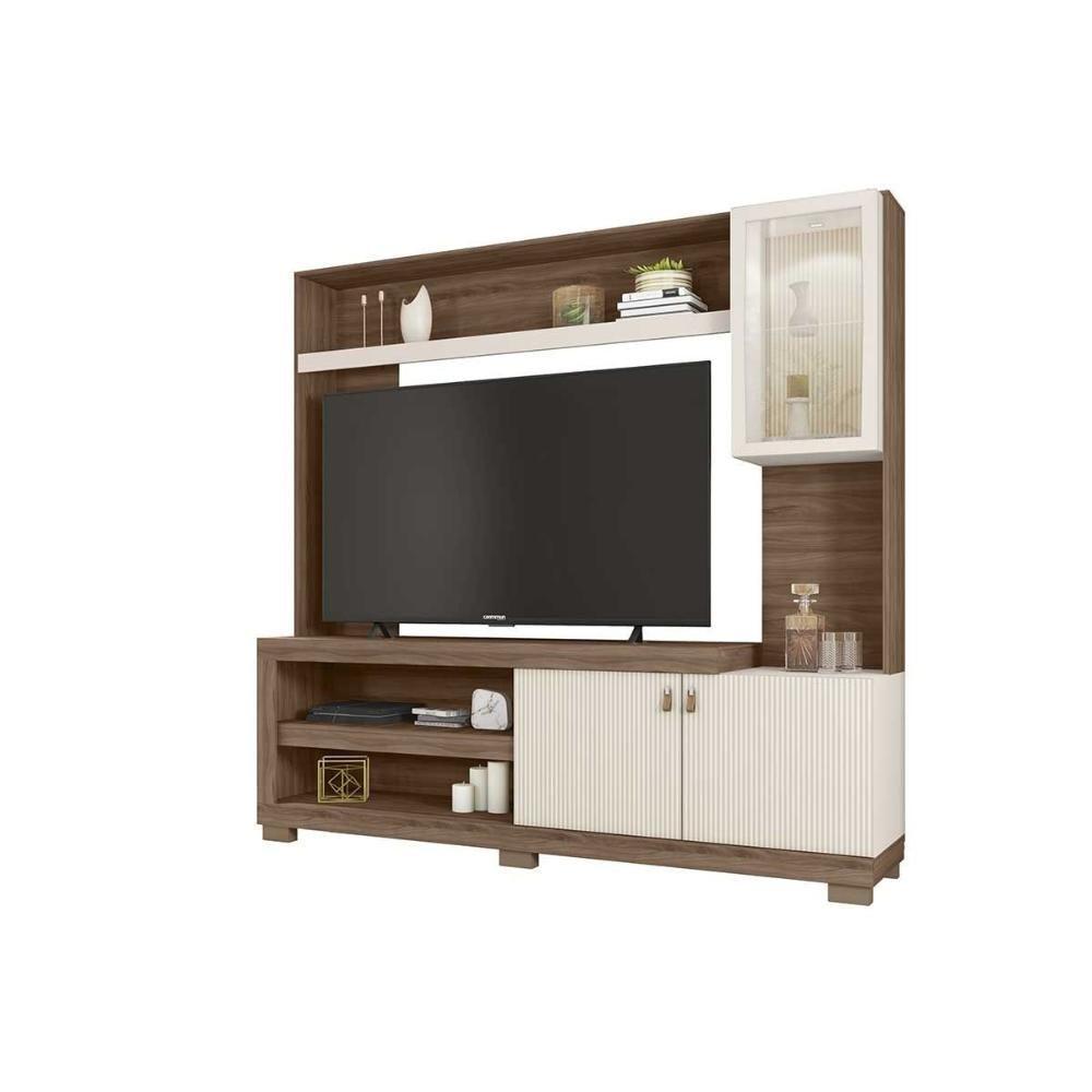 Home P/ Tv Até 55 Pol Lume C/ Led E 3 Portas (1 C/ Vidro) 190x186cm Freijo/off White Mr - Caemmun - 10