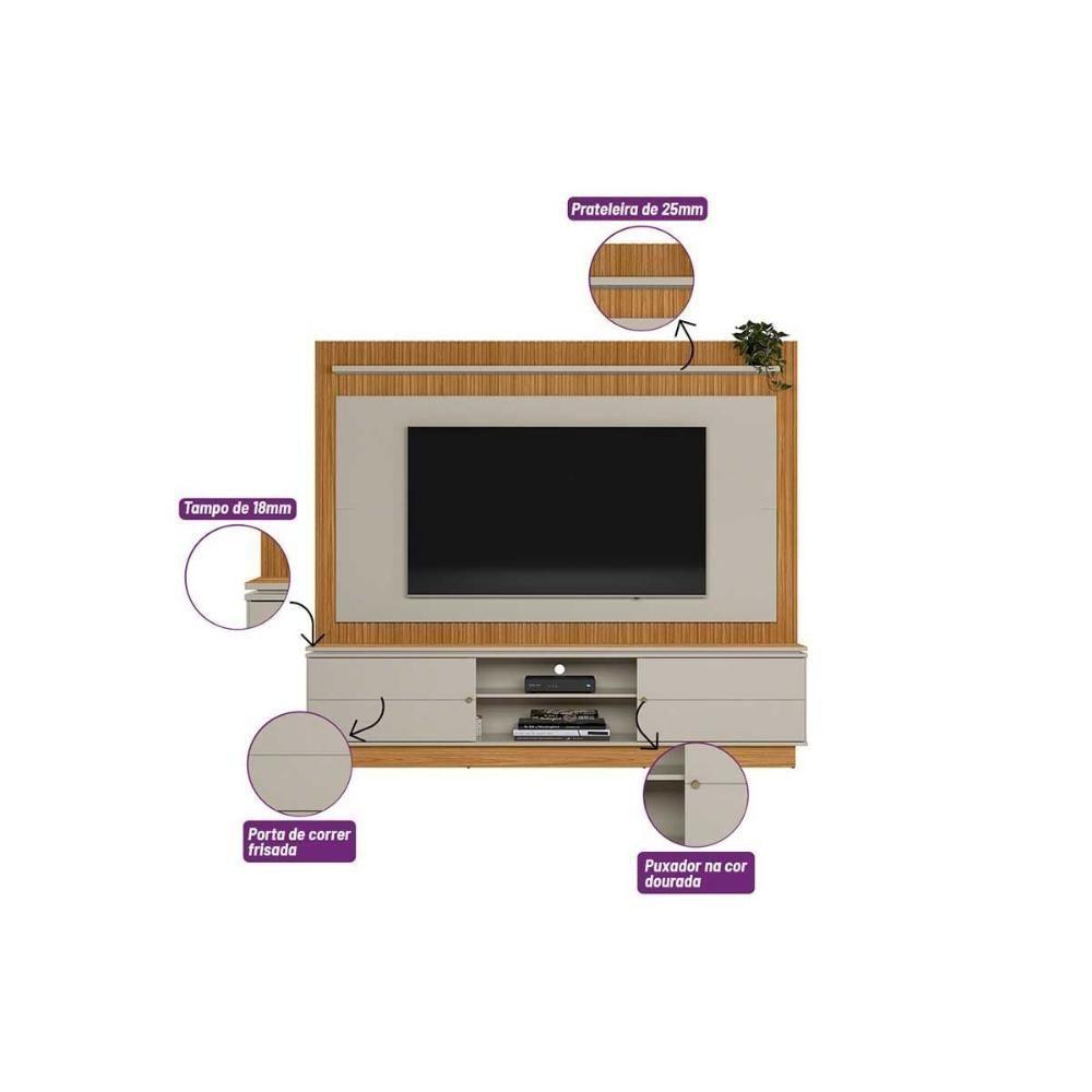 Home P/ Tv Até 75 Pol Guararapes C/ 2 Portas 2 Prateleiras E Pés 191x215cm Nature/off White - Linea Brasil - 5