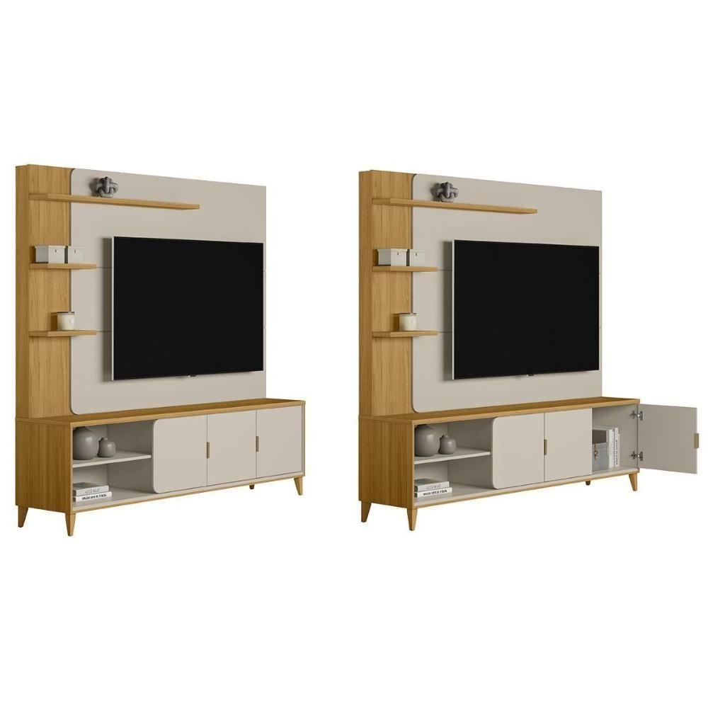 Home P/ Tv Até 70 Pol Napoli C/ 3 Portas 4 Prateleiras E Led 193x200cm Tauari/off White Fosco - Linea Brasil - 3