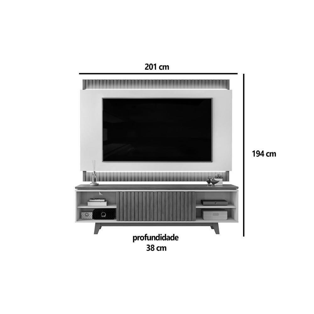 Home P/ Tv Até 75 Pol Loren C/ Nicho 201x58cm Freijo/off White - Dj Móveis - 6